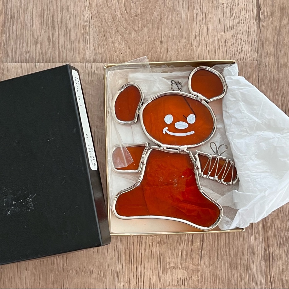 Stained Orange Glass Lead Teddy‎ Bear Christmas Stocking Sun Catcher Ornament